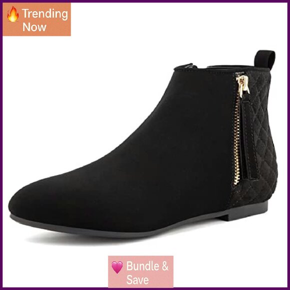 Women's Ankle Boots Flat Low Heel Zipper Chelsea Booties Winter Fall Fashion - Picture 2 of 8